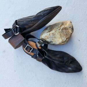 Lucky brand black perforated leather western moto mules